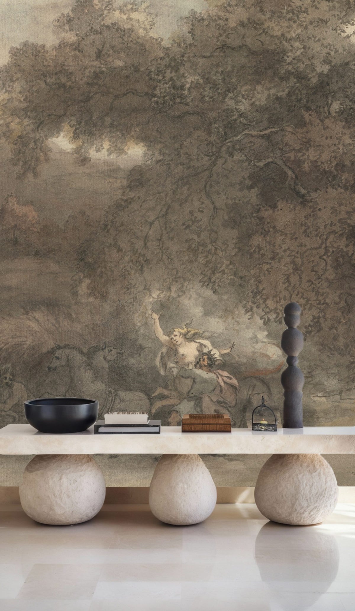 Dark Moody Forest Wallpaper : Vintage Grey Foliage Wall Mural - View 3