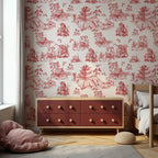 Red Toile Wallpaper : Chinoiserie Pagoda Scene Wall Mural - View 5