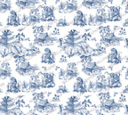 Blue Toile Wallpaper : Chinoiserie Pagoda Scene Wall Mural - View 2
