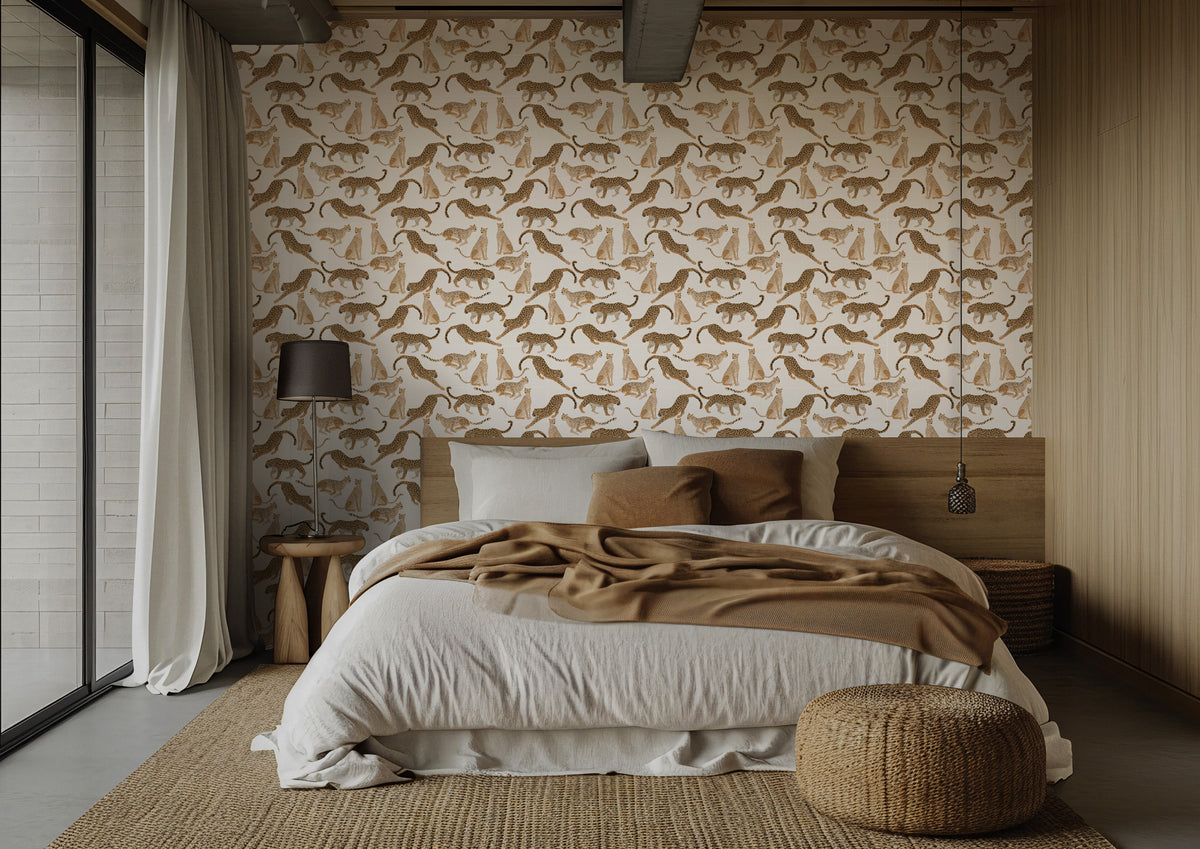Modern Leopard Wallpaper : Walking Leopards Cream Animal Mural - View 4