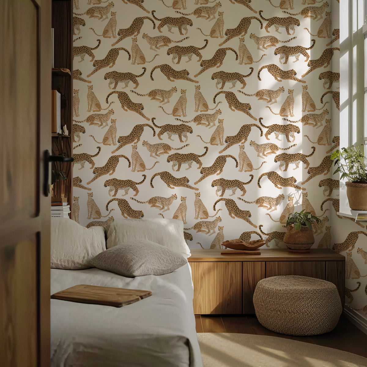 Modern Leopard Wallpaper : Walking Leopards Cream Animal Mural