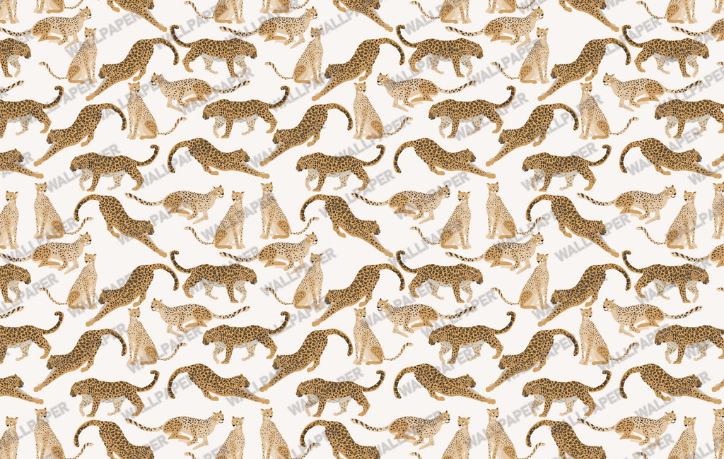 Modern Leopard Wallpaper : Walking Leopards Cream Animal Mural - View 2