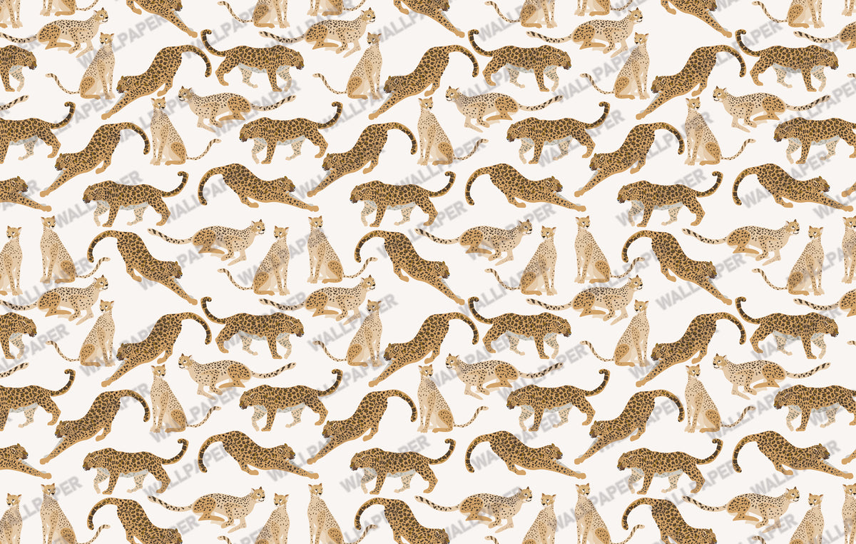 Modern Leopard Wallpaper : Walking Leopards Cream Animal Mural - View 2