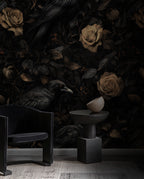 Raven and Rose Wallpaper : Gothic Dark Botanical Wall Mural - View 2