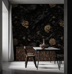 Raven and Rose Wallpaper : Gothic Dark Botanical Wall Mural - View 3