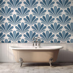 Blue Art Deco Fan Wallpaper : Scallop Palmette Wall Mural - View 4
