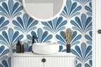Blue Art Deco Fan Wallpaper : Scallop Palmette Wall Mural - View 3