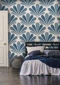 Blue Art Deco Fan Wallpaper : Scallop Palmette Wall Mural