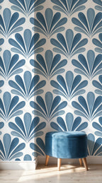 Blue Art Deco Fan Wallpaper : Scallop Palmette Wall Mural - View 5