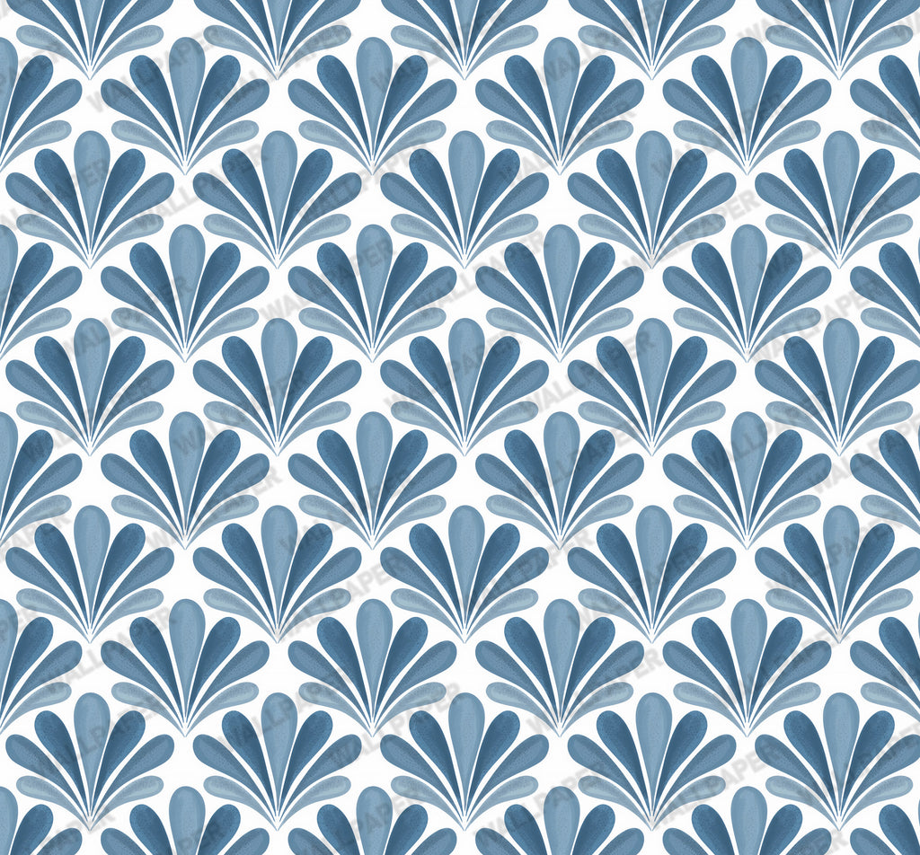 Blue Art Deco Fan Wallpaper : Scallop Palmette Wall Mural - View 2