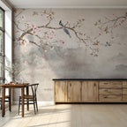 Asian Blossom Birds Wallpaper : Beige Vintage Chinoiserie Branch Mural - View 5
