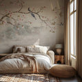 Asian Blossom Birds Wallpaper : Beige Vintage Chinoiserie Branch Mural