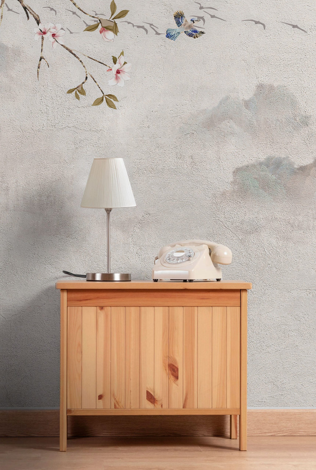 Asian Blossom Birds Wallpaper : Beige Vintage Chinoiserie Branch Mural - View 6
