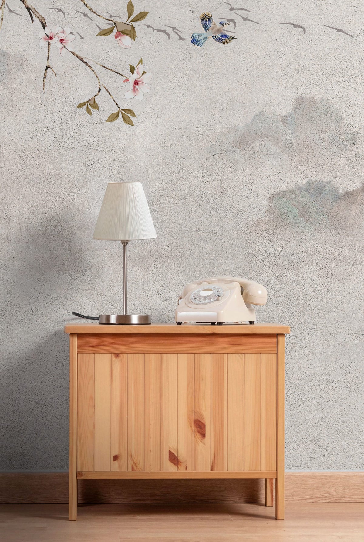 Asian Blossom Birds Wallpaper : Beige Vintage Chinoiserie Branch Mural - View 6