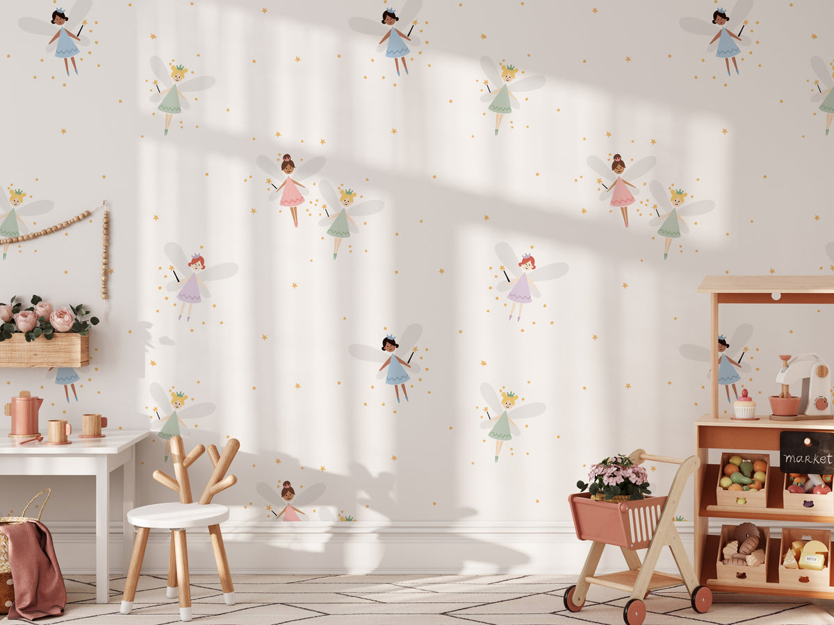 Magical Fairies Wallpaper : Tiny Pastel Fairy Pattern Nursery Mural