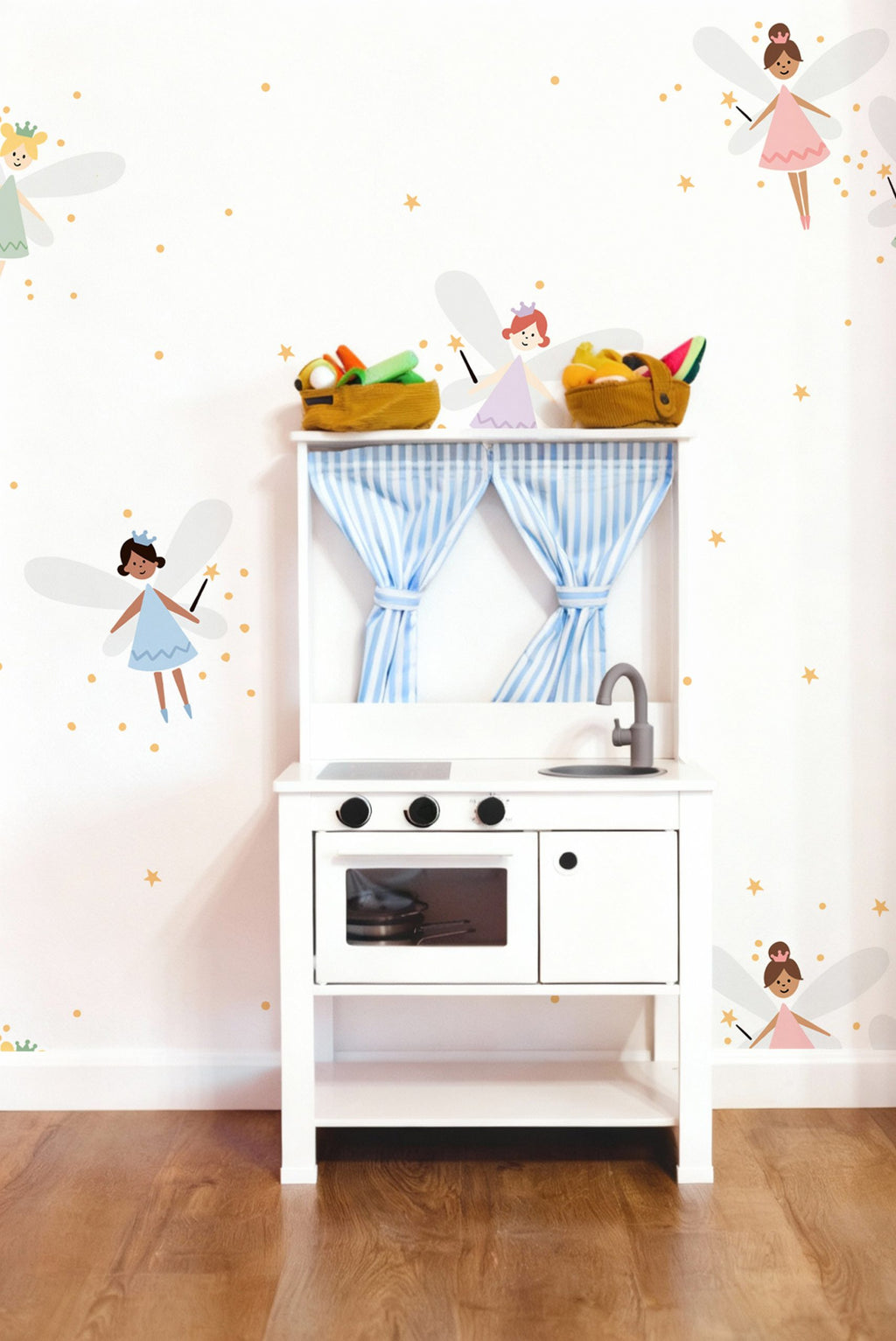Magical Fairies Wallpaper : Tiny Pastel Fairy Pattern Nursery Mural - View 3