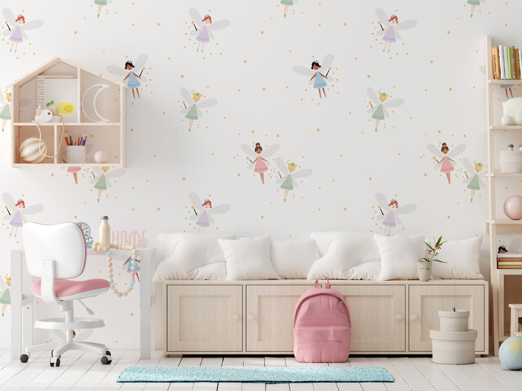 Magical Fairies Wallpaper : Tiny Pastel Fairy Pattern Nursery Mural - View 5