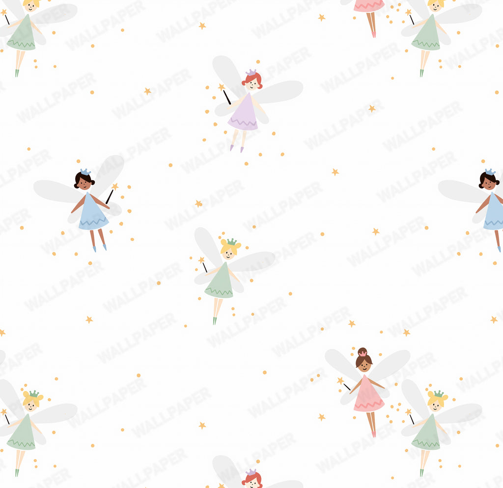 Magical Fairies Wallpaper : Tiny Pastel Fairy Pattern Nursery Mural - View 2