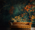 Autumn Tree Wallpaper : Dark Teal and Orange Foliage Artistic Mural
