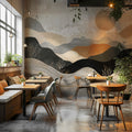 Boho Abstract Landscape Wallpaper : Sun Mountain and Wave Mural