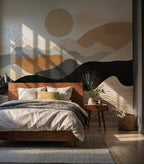 Boho Abstract Landscape Wallpaper : Sun Mountain and Wave Mural - View 5