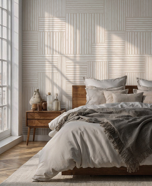 Beige Stripe Wallpaper : Subtle Vertical Line Textured Mural