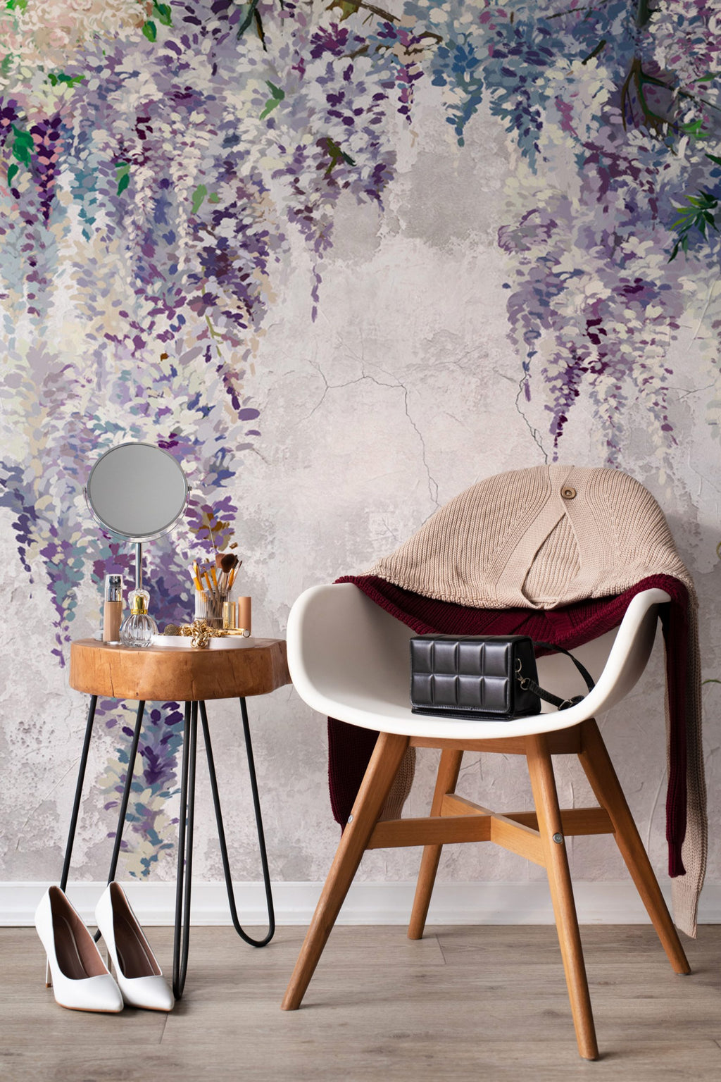 Purple Wisteria Wallpaper : Hanging Blossom Garden Floral Mural - View 4