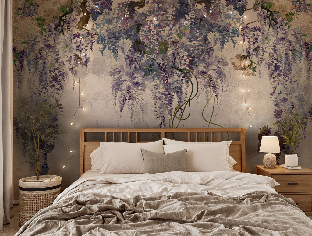 Purple Wisteria Wallpaper : Hanging Blossom Garden Floral Mural - View 5