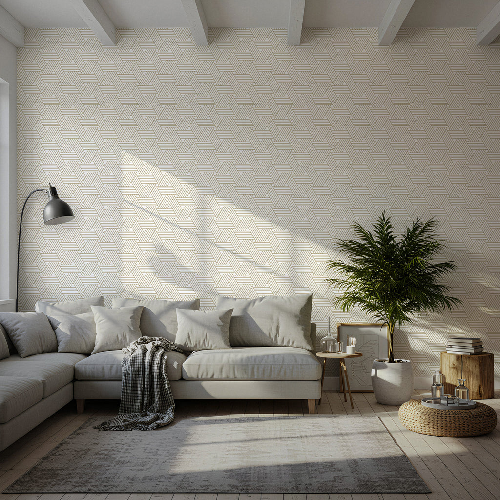 Minimal Gold Line Wallpaper : Cream Dash and Dot Textured Mural - View 4
