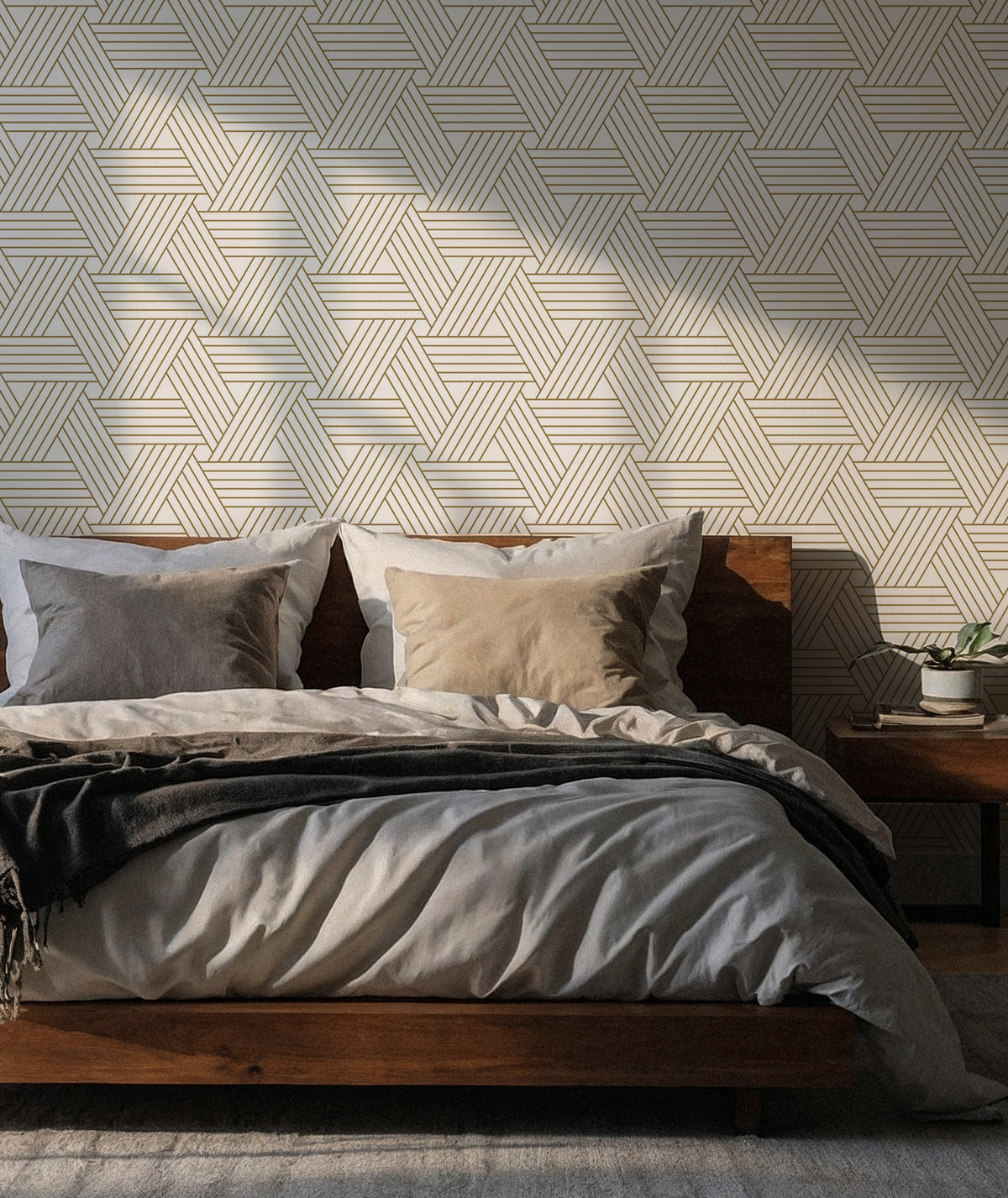 Minimal Gold Line Wallpaper : Cream Dash and Dot Textured Mural