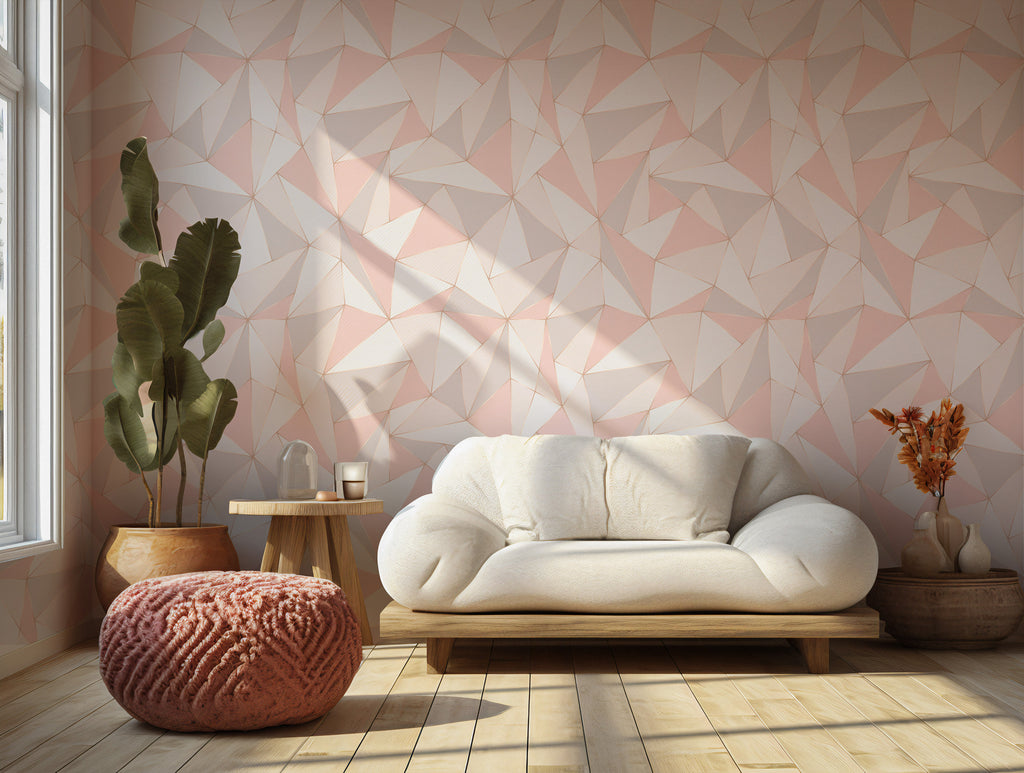Scandinavian Triangle Wallpaper : Pastel Pink Geometric Mural