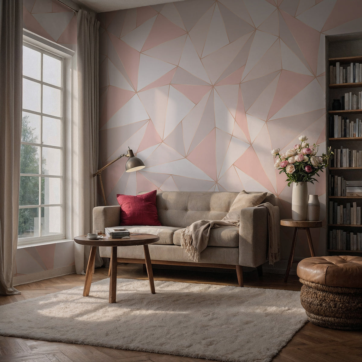 Scandinavian Triangle Wallpaper : Pastel Pink Geometric Mural - View 4