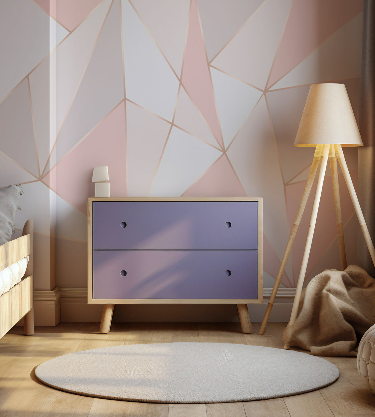 Scandinavian Triangle Wallpaper : Pastel Pink Geometric Mural - View 5
