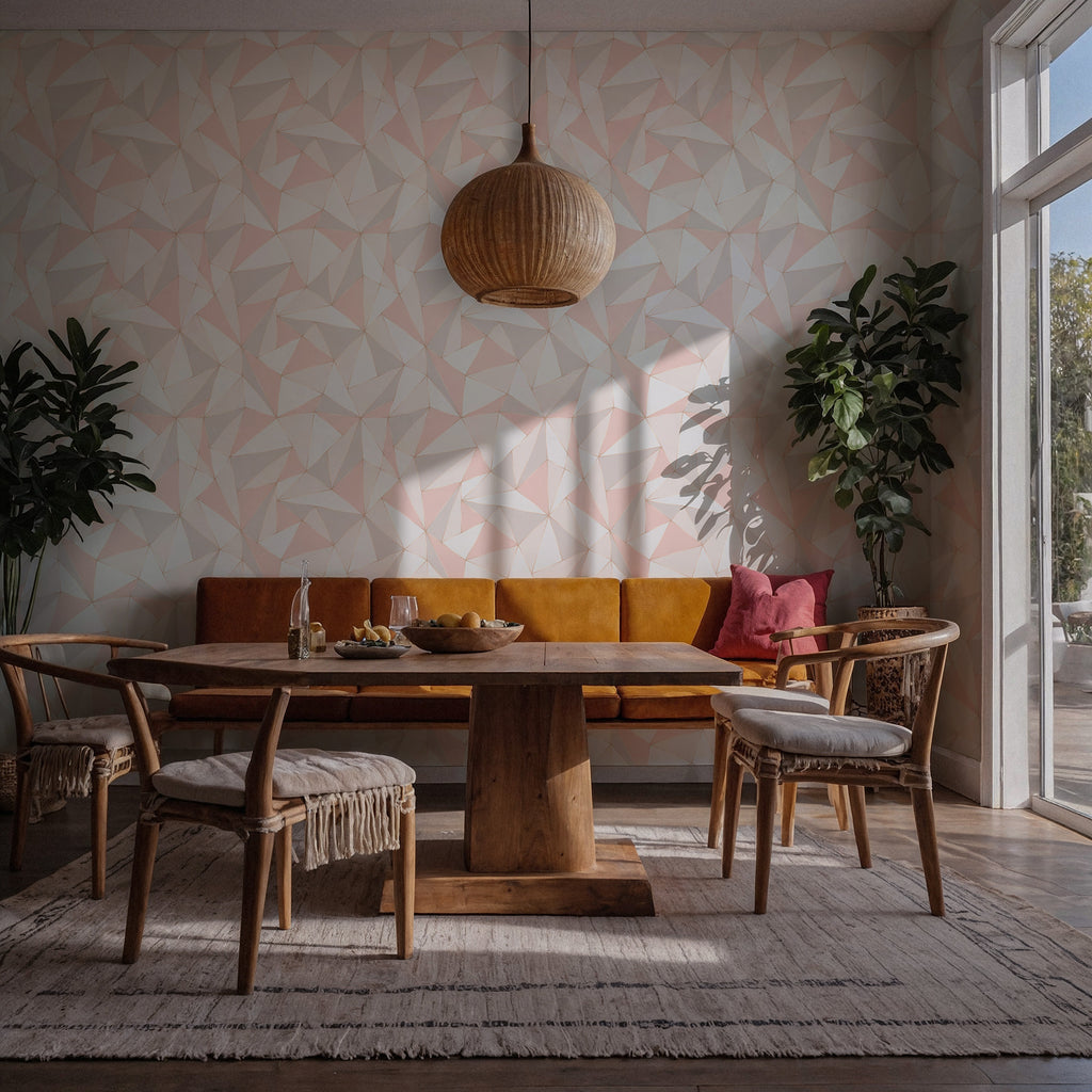 Scandinavian Triangle Wallpaper : Pastel Pink Geometric Mural - View 6