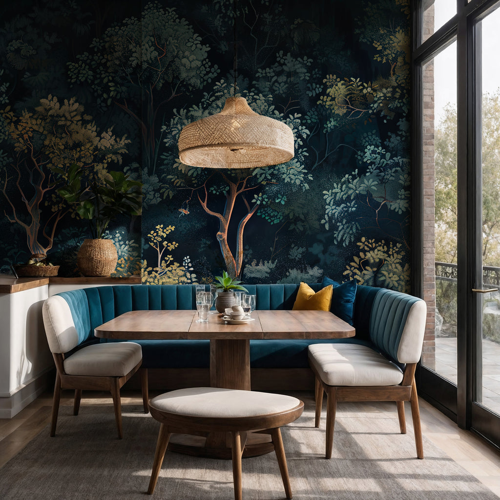 Artistic Tree Wallpaper : Dark Green Woodland Canopy Mural - View 4
