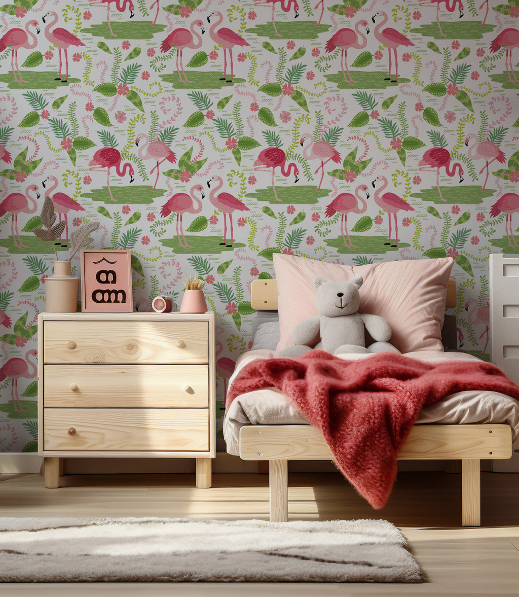 Flamingo Wallpaper : Pink Tropical Kids Room Wall Mural