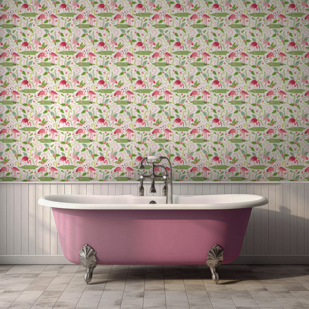 Flamingo Wallpaper : Pink Tropical Kids Room Wall Mural - View 5