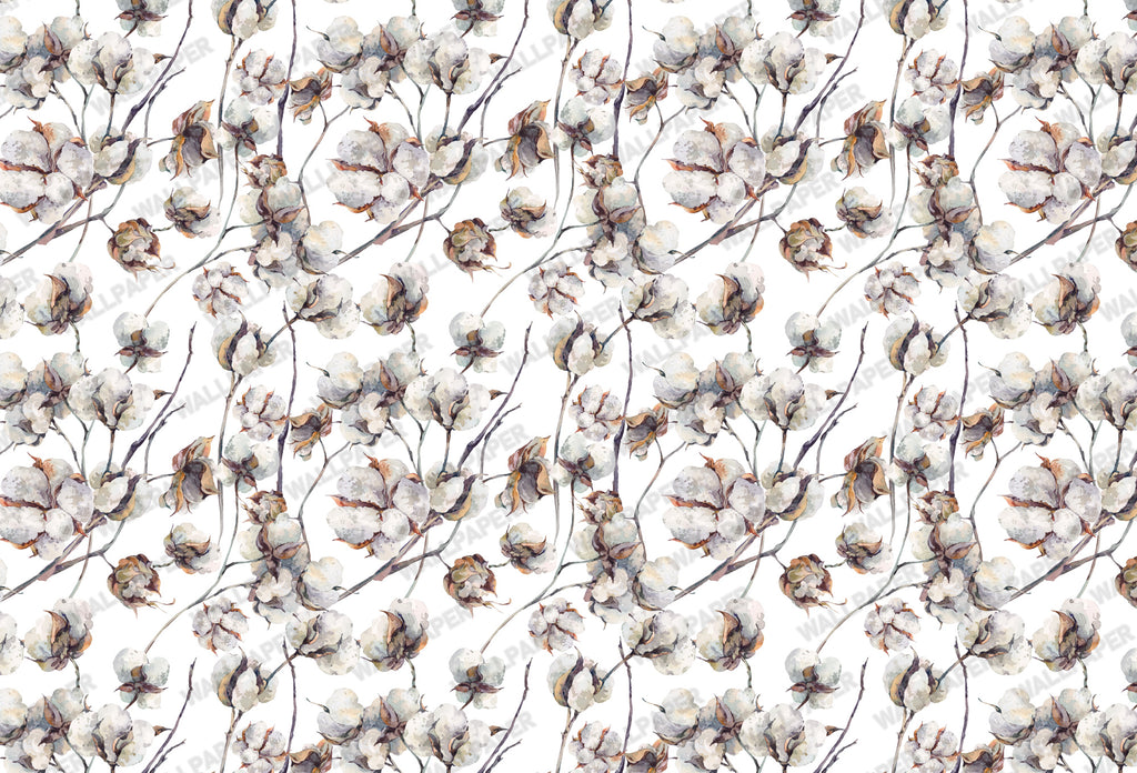 Cotton Flower Wallpaper : White Branch Neutral Wall Mural - View 2