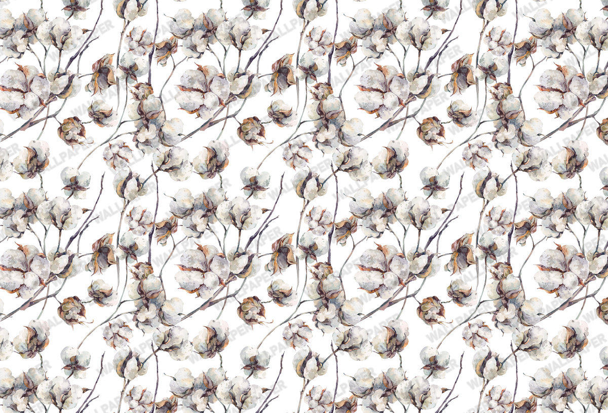 Cotton Flower Wallpaper : White Branch Neutral Wall Mural - View 2