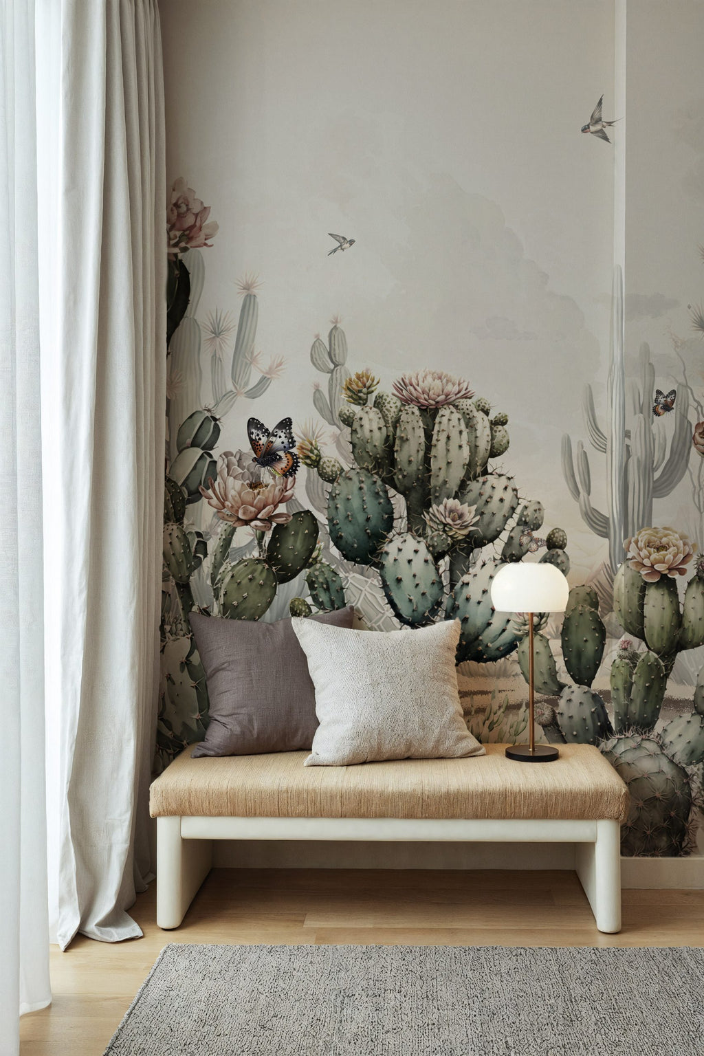 Tropical Cactus Wallpaper : Desert Green Succulent Garden Mural - View 3
