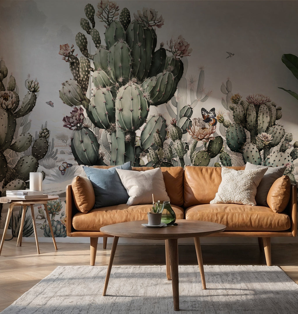 Tropical Cactus Wallpaper : Desert Green Succulent Garden Mural - View 5