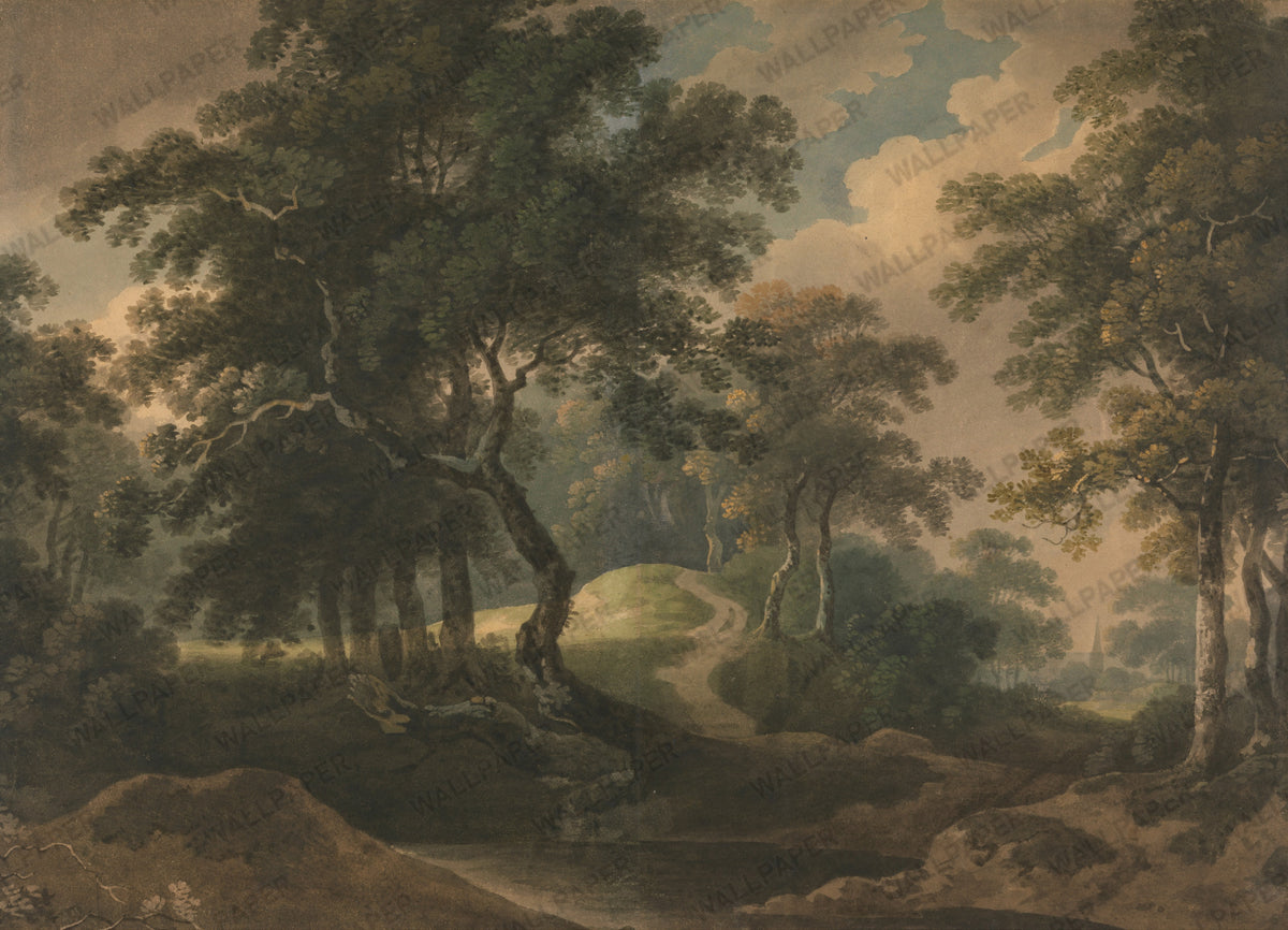 Antique Woodland Wallpaper : Old Master Forest Landscape Mural - View 2