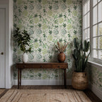 Succulent Wallpaper : Pale Green Watercolour Botanical Mural