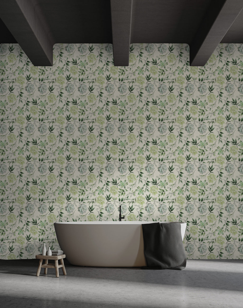 Succulent Wallpaper : Pale Green Watercolour Botanical Mural - View 5