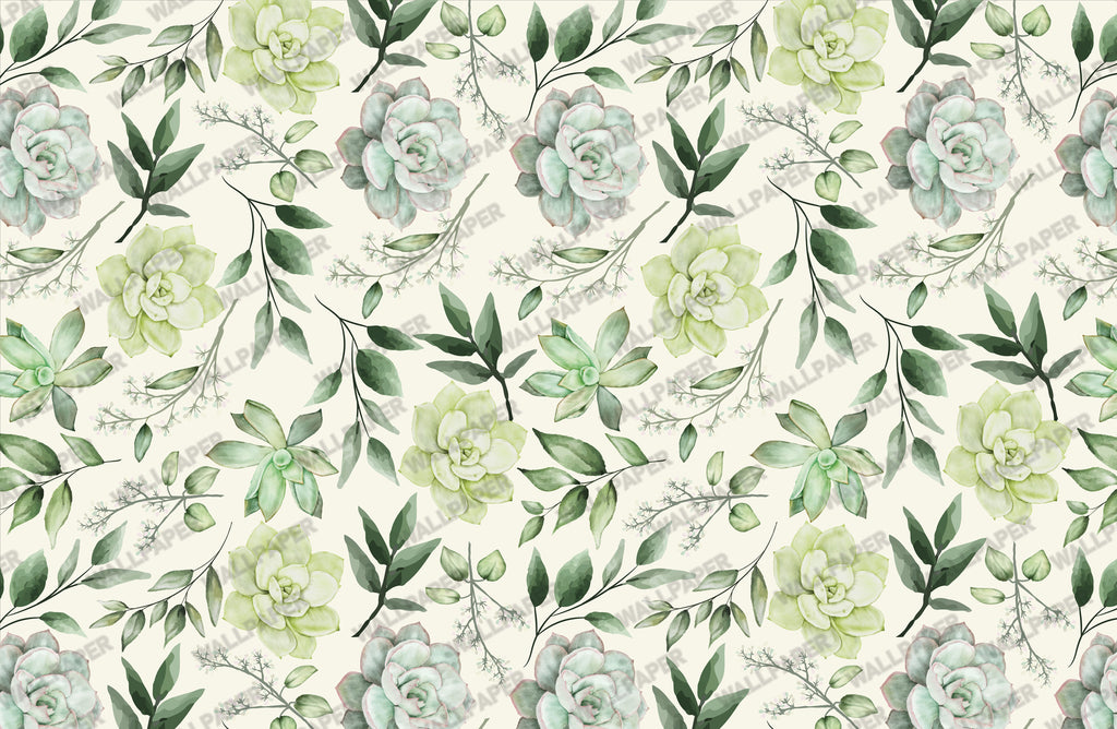 Succulent Wallpaper : Pale Green Watercolour Botanical Mural - View 2