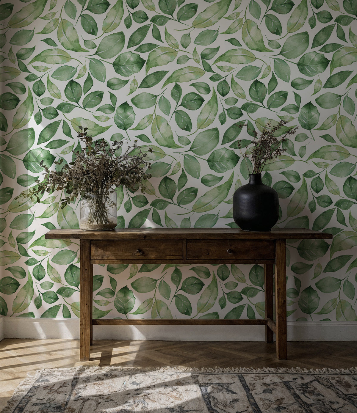 Green Leaf Wallpaper : Fresh Watercolour Foliage Wall Mural