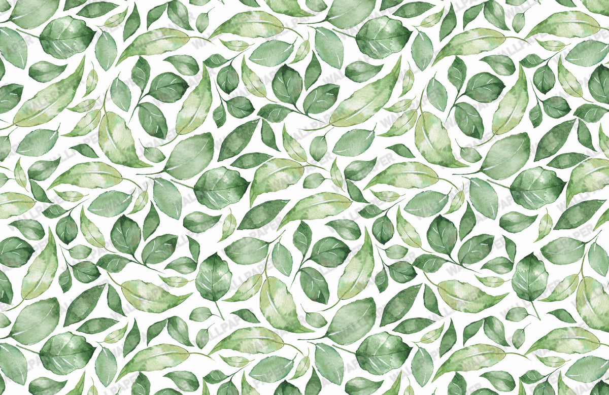 Green Leaf Wallpaper : Fresh Watercolour Foliage Wall Mural - View 2