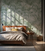 Soft Green Tropical Leaf Wallpaper : Pale Palm and Fern Mural - View 3