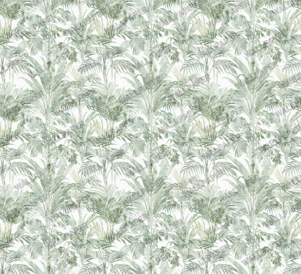 Soft Green Tropical Leaf Wallpaper : Pale Palm and Fern Mural - flat design