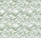 Soft Green Tropical Leaf Wallpaper : Pale Palm and Fern Mural - flat design